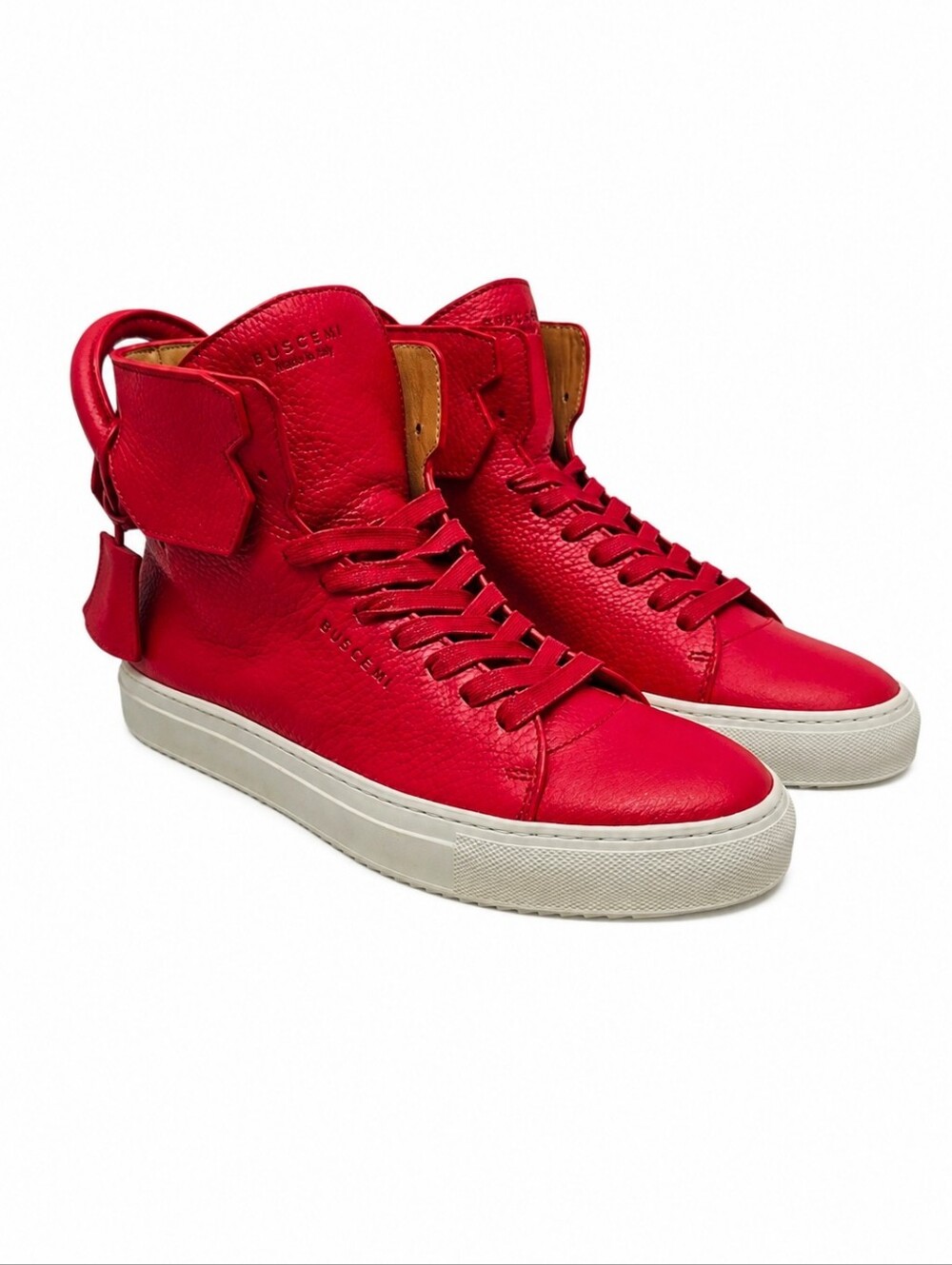 BUSCEMI | 125mm Red Leather High-Top Sneakers Gold Lock EU 38 / US 8 NWT